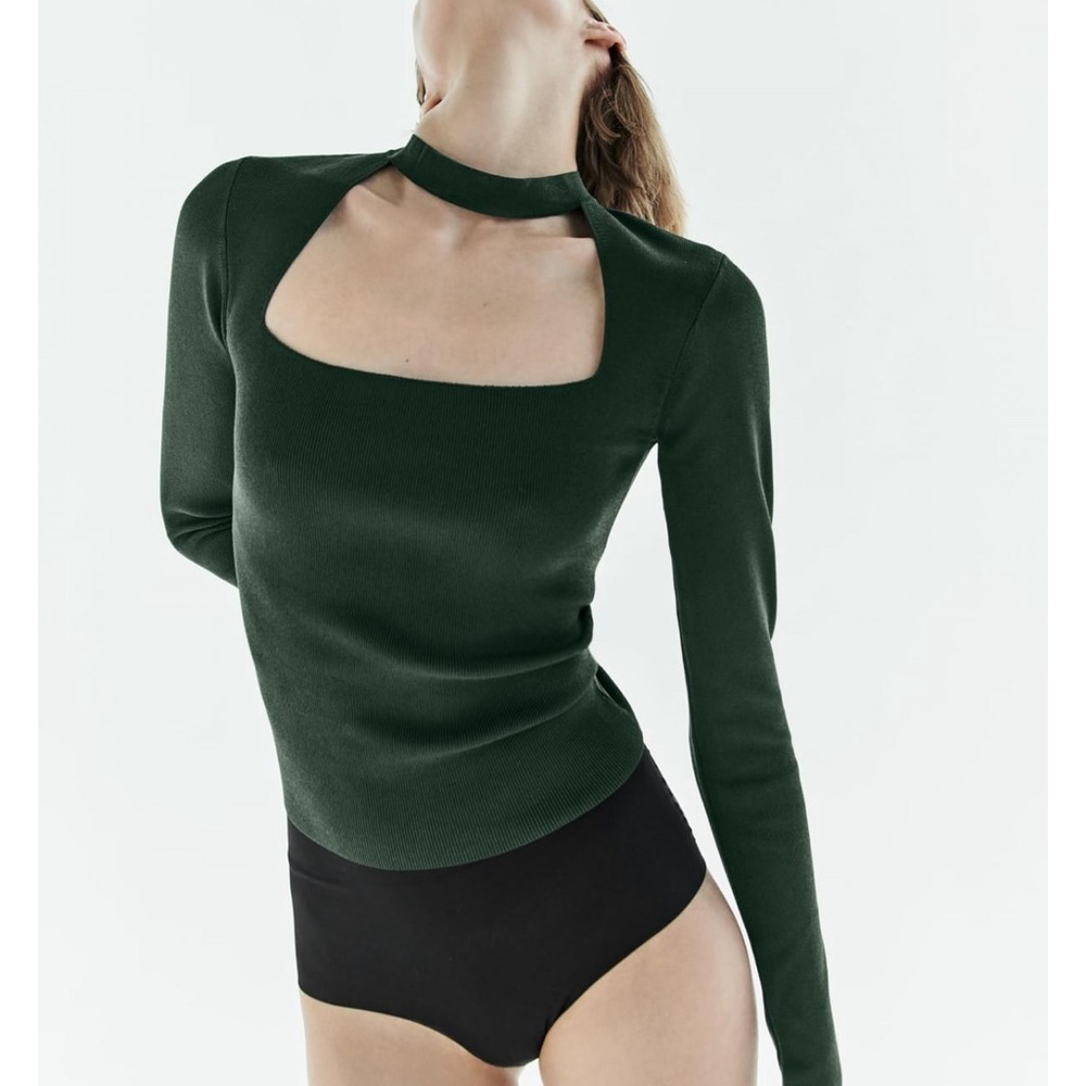 ZARA Woman KNITWEAR | KNIT CHOKER TOP Bottle Green